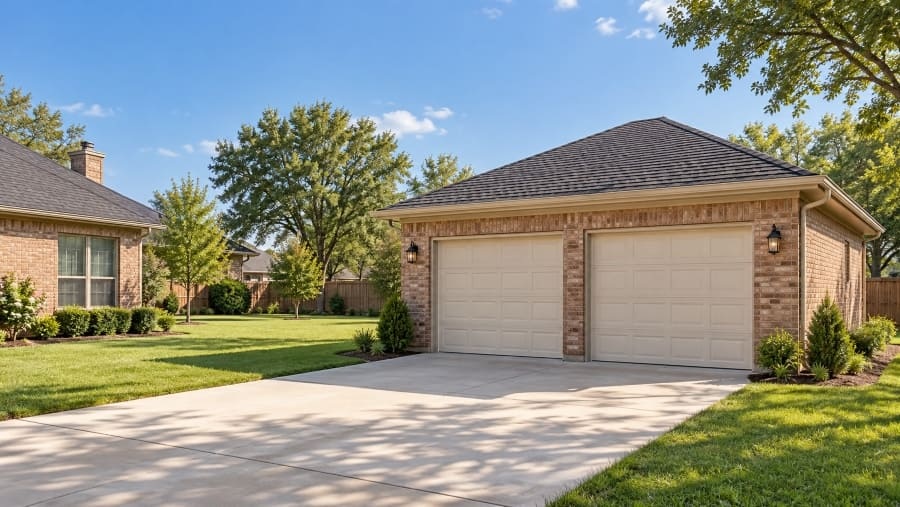 detached garage builders in plano new two-car brick garage built behind a brick home
